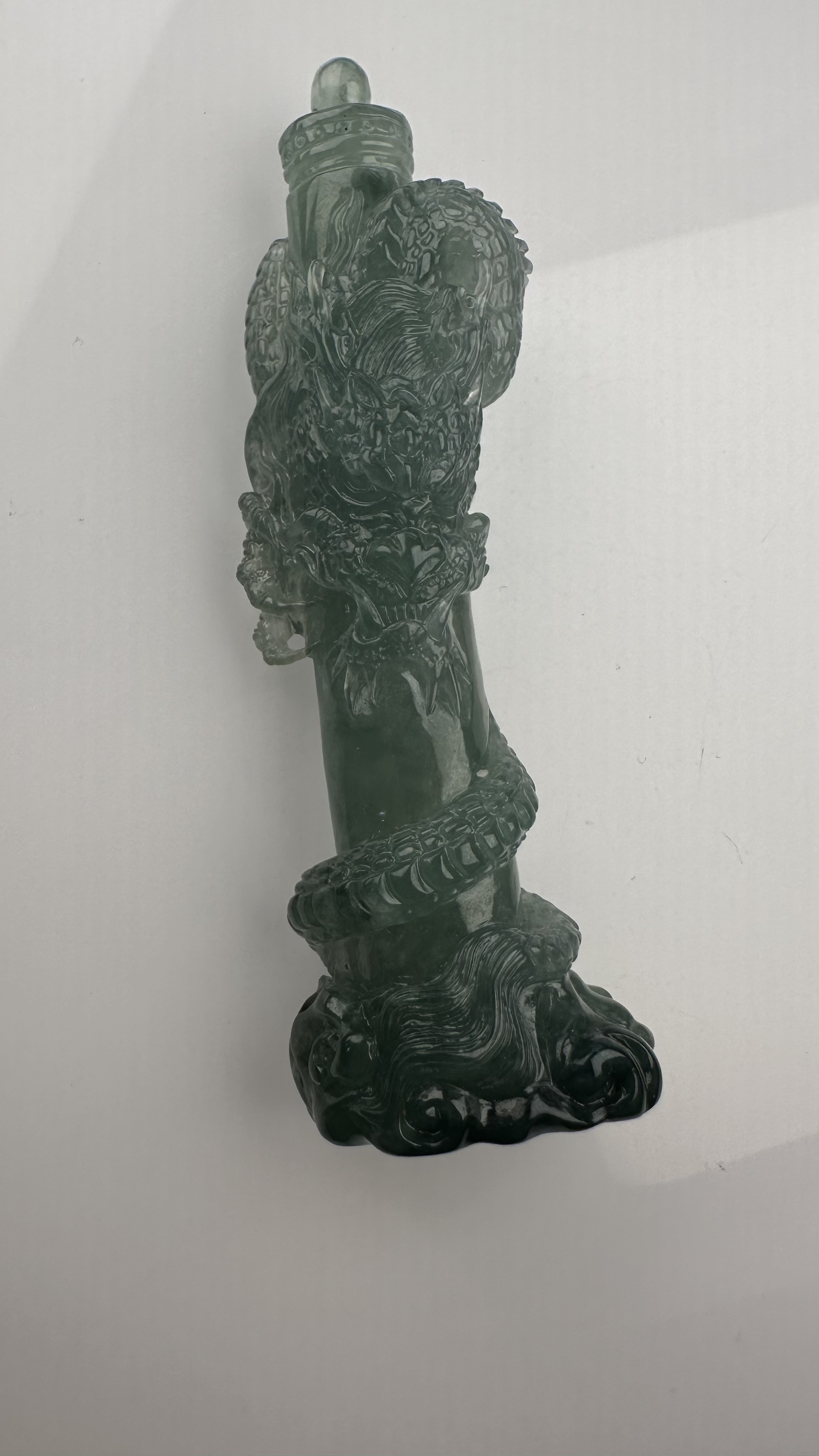 翡翠精工霸气龙牌、龙手把件龙柱立体龙柱缅甸翡翠冰透81×21×11