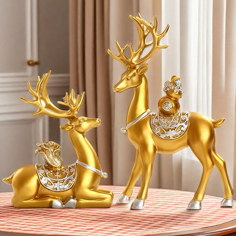 A款大号百财鹿摆件客厅电视柜家里轻奢高档地台酒柜入户玄关家