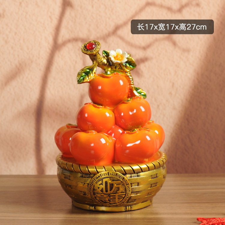 好事一箩筐如意摆件电视柜吉祥物创意高档新房描金书房手工柿子宝