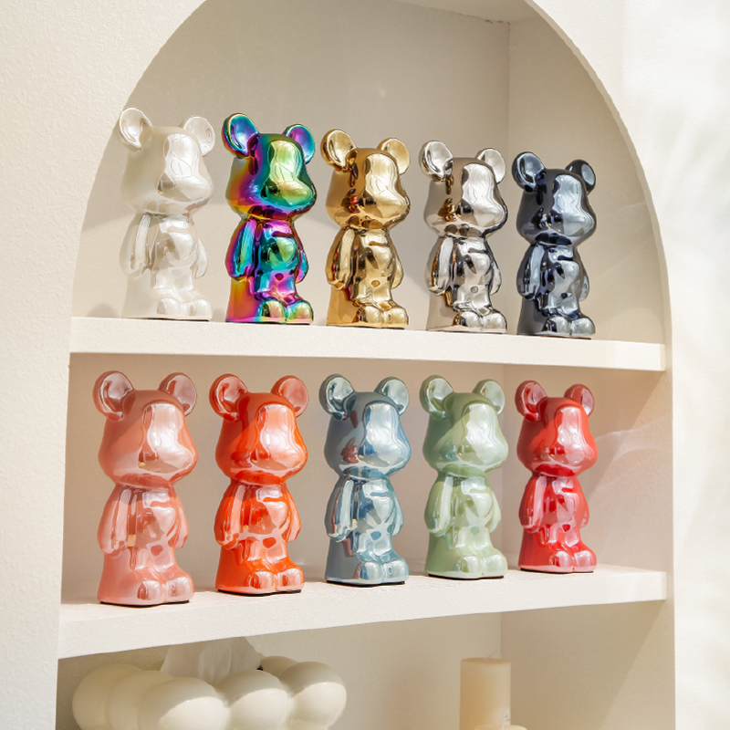 【工厂直销】新款陶瓷电镀18cm爱心暴力熊摆件客厅轻奢风创意装饰品