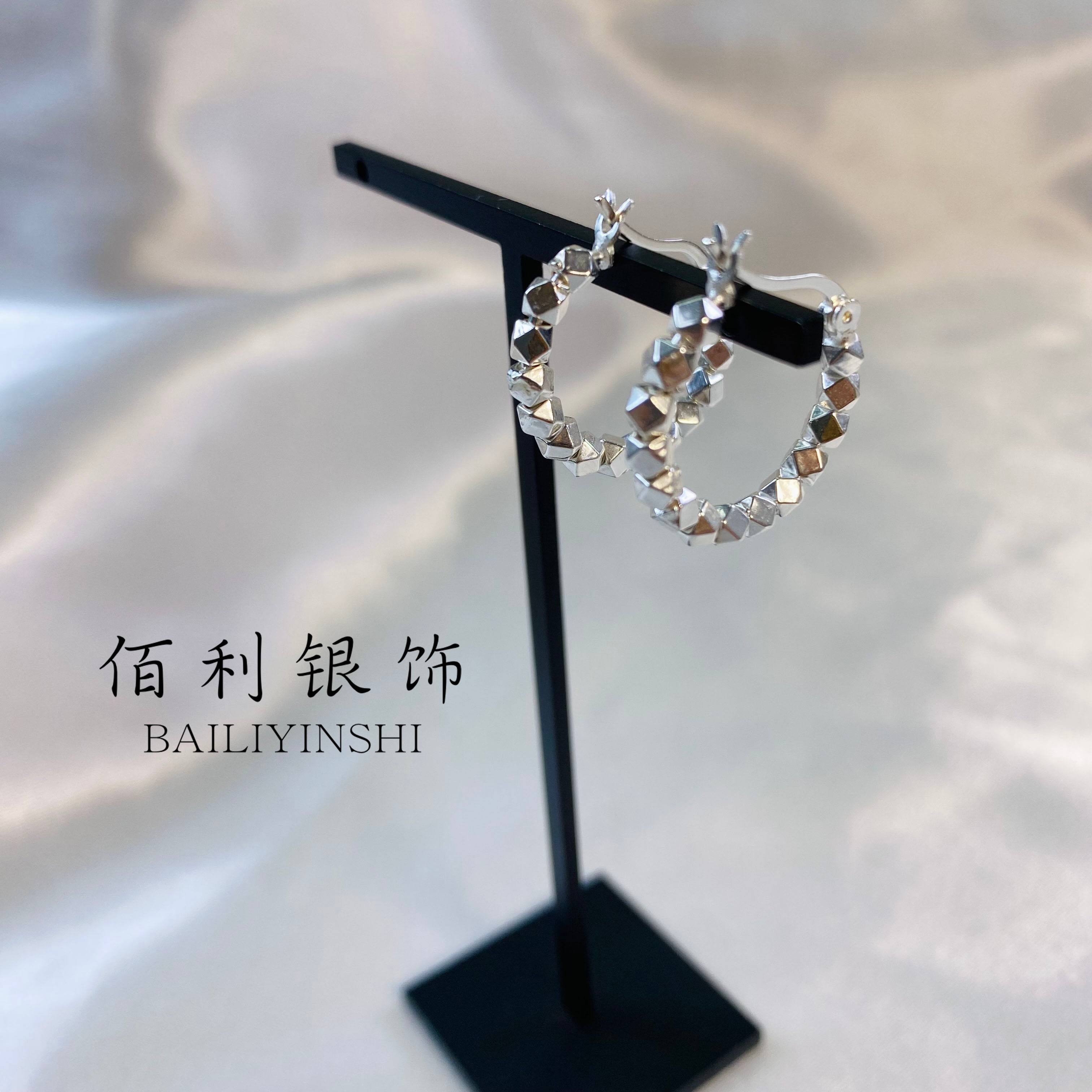 足银耳饰 足银990正品几两耳扣轻奢气圈高档纯银耳扣饰品高档耳环