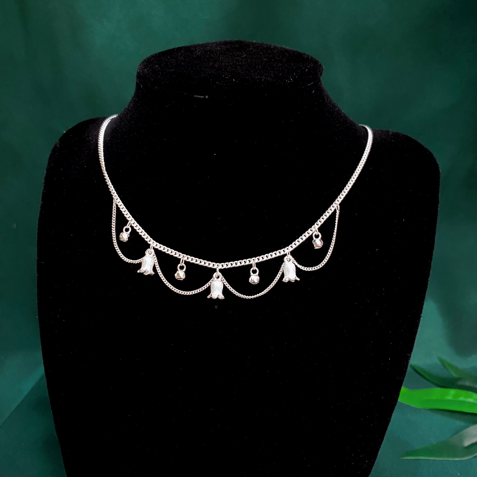 坠链均足银 佰利银饰足银金色铃兰花项链套链公主款时尚气质手工