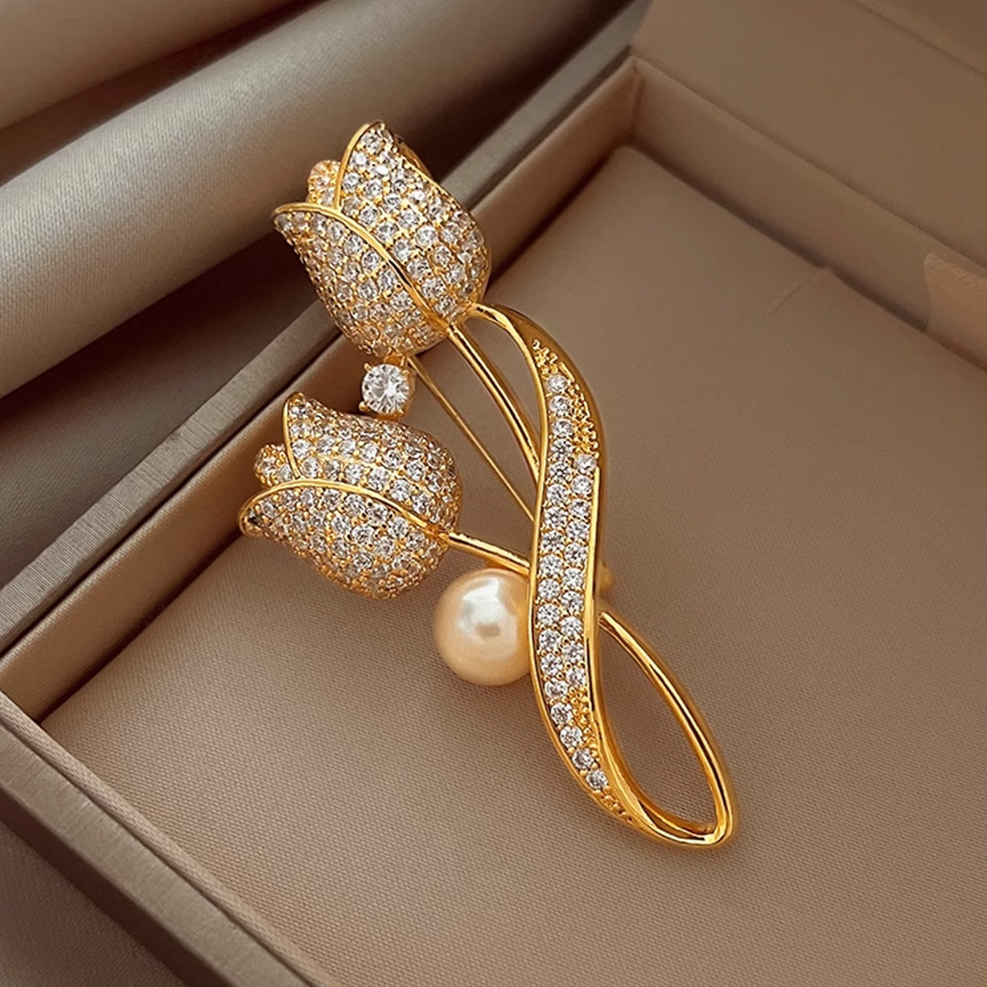 铜合金仿珍珠胸针 郁金香胸针胸花 新款2025款高端大气女百搭时尚