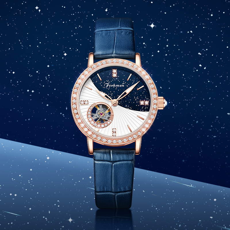 夜曲系列 满天星辰全景真钻夜光镂空女士机械表F6015