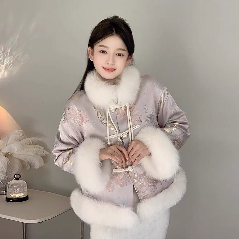 新中式盘扣加绒羽绒棉服女唐装刺绣2025秋冬新款国风外套冬季复古