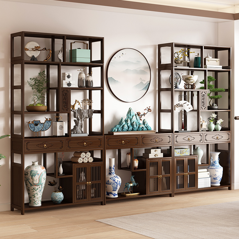 楠竹新中式茶柜博物架茶具茶叶收纳柜加厚多宝阁置物博古架屏风