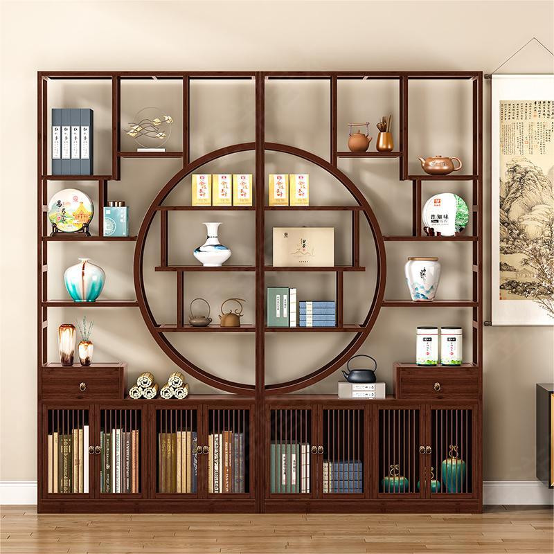 大团圆博古架新中式多宝阁茶叶展示柜客厅古董摆件隔断陈列摆放架