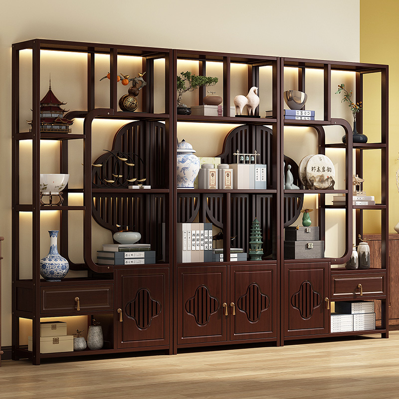 谷木记博古架新中式多宝阁茶叶展示柜客厅古董隔断茶室加厚置物架
