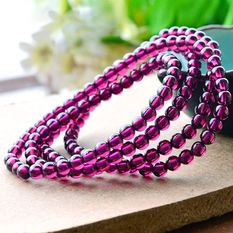 紫牙乌石榴石多圈紫红色玻璃体冰透女人石手链时尚精美简约四圈