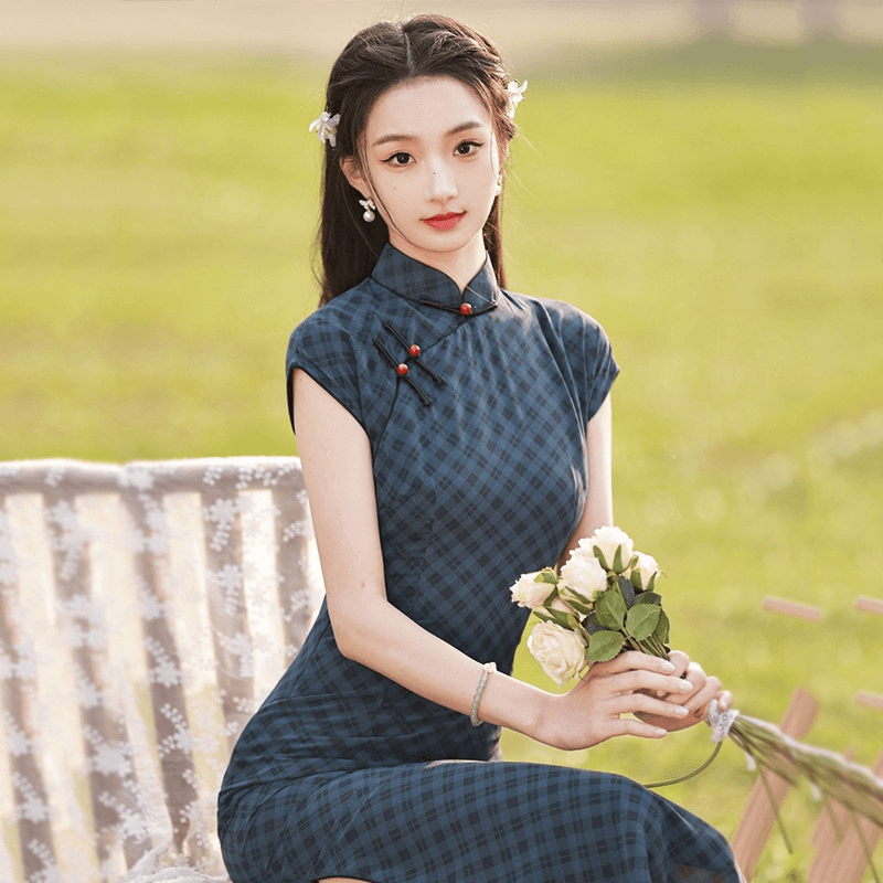 【蓝城旧事】中国风半开襟旗袍改良旗袍乔其纱日常休闲显瘦连衣裙ZD