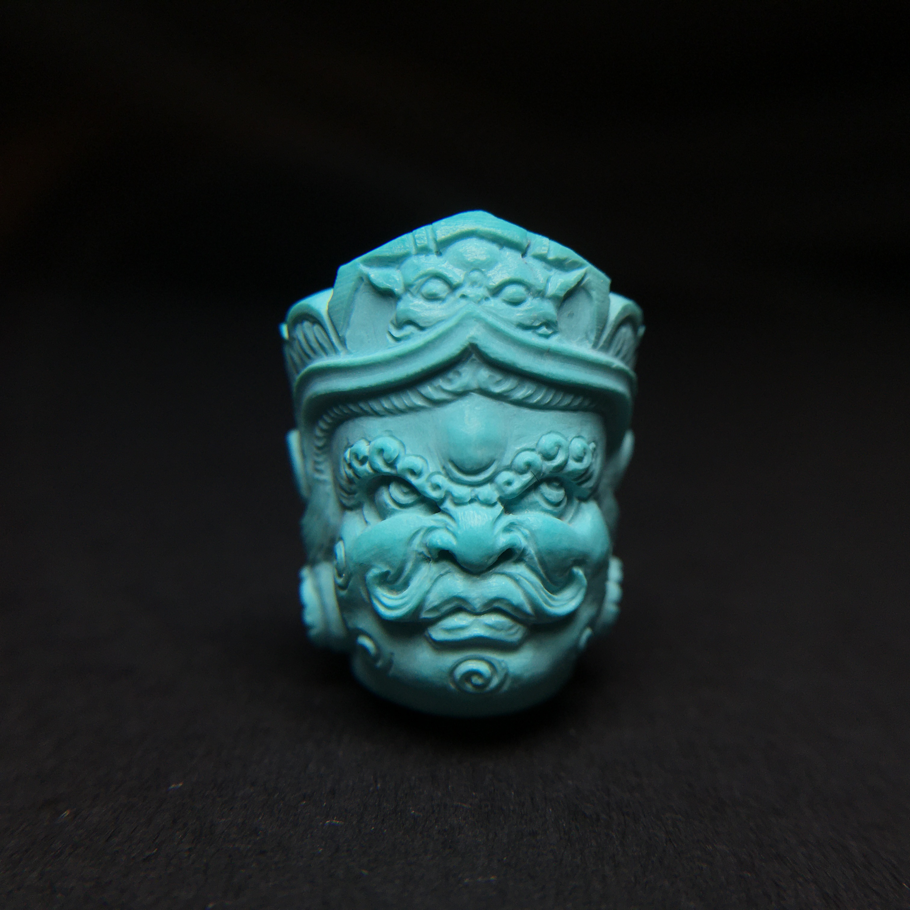 原矿绿松石雕刻财宝天王头佛头黄财神头菩萨造像高瓷蓝料大师作品