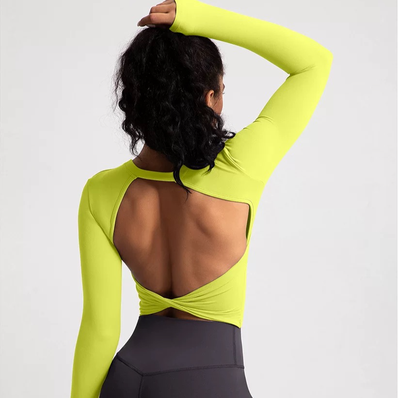 LU家镂空美背瑜伽服女长袖裸感紧身跑步运动健身上衣CX59