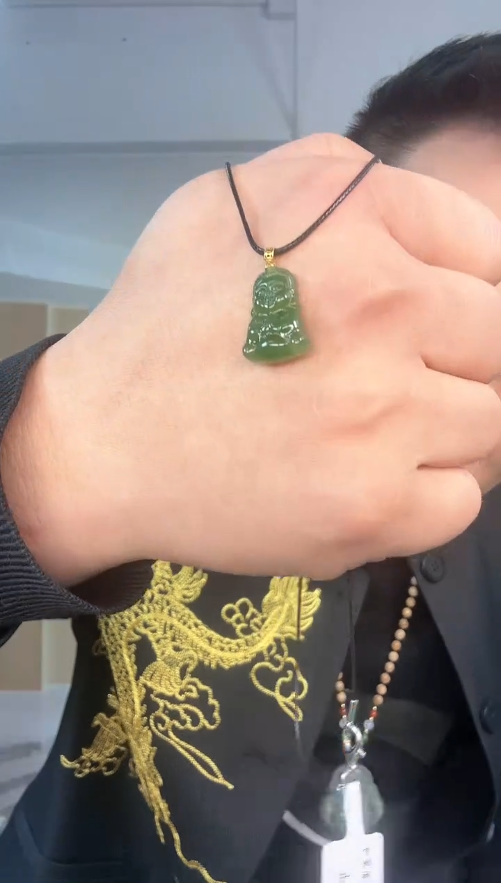 【闪购商品】和田玉（碧玉）吊坠(赠链)18K金镶嵌碧玉宝宝佛吊坠