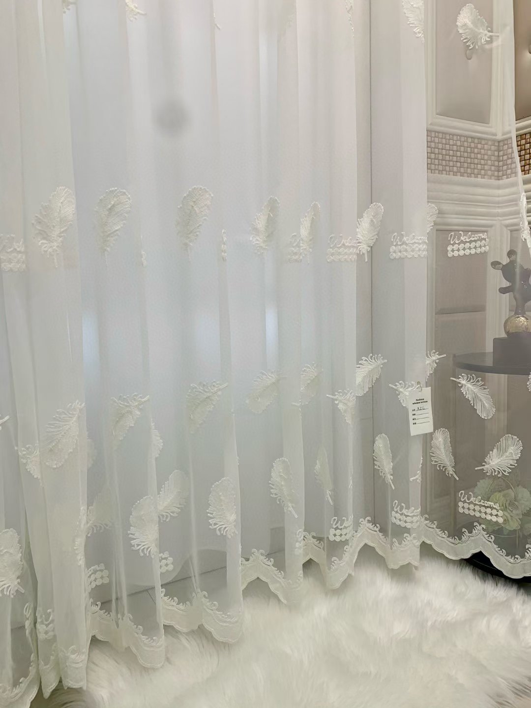 现代简约风毛巾刺绣窗帘羽毛刺绣窗纱