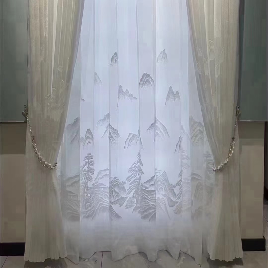 现代精编透光半透人半镂空窗帘窗纱一统江山窗纱。