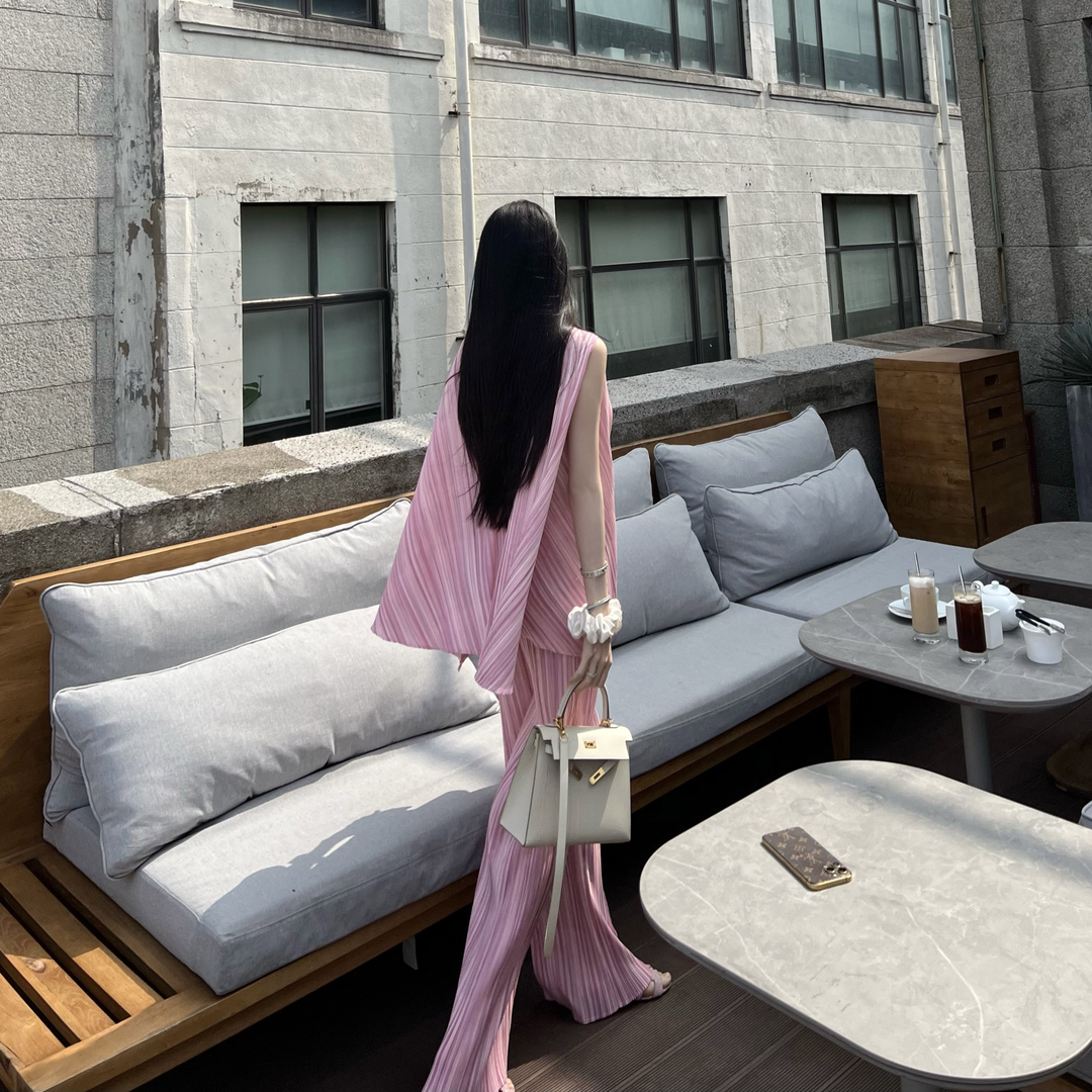 FBB limit三宅风时髦套装渐变印花上衣休闲裤女D231181Z/D232417G