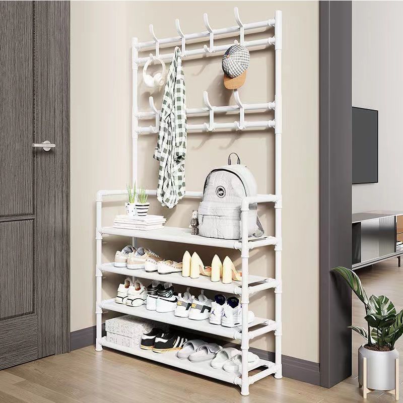 简易鞋帽一体架多层家用鞋架门口落地置物架子加粗衣帽架鞋柜