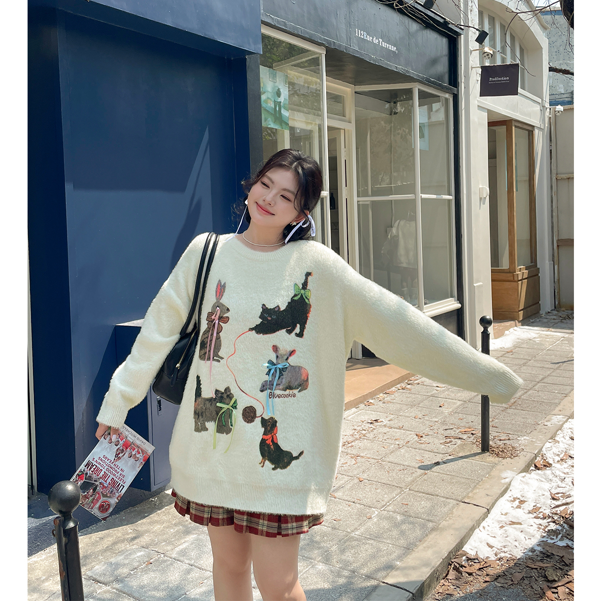 【现现专场】蝴蝶结小兔猫咪针织衫毛衣大码女装秋冬季软糯上衣