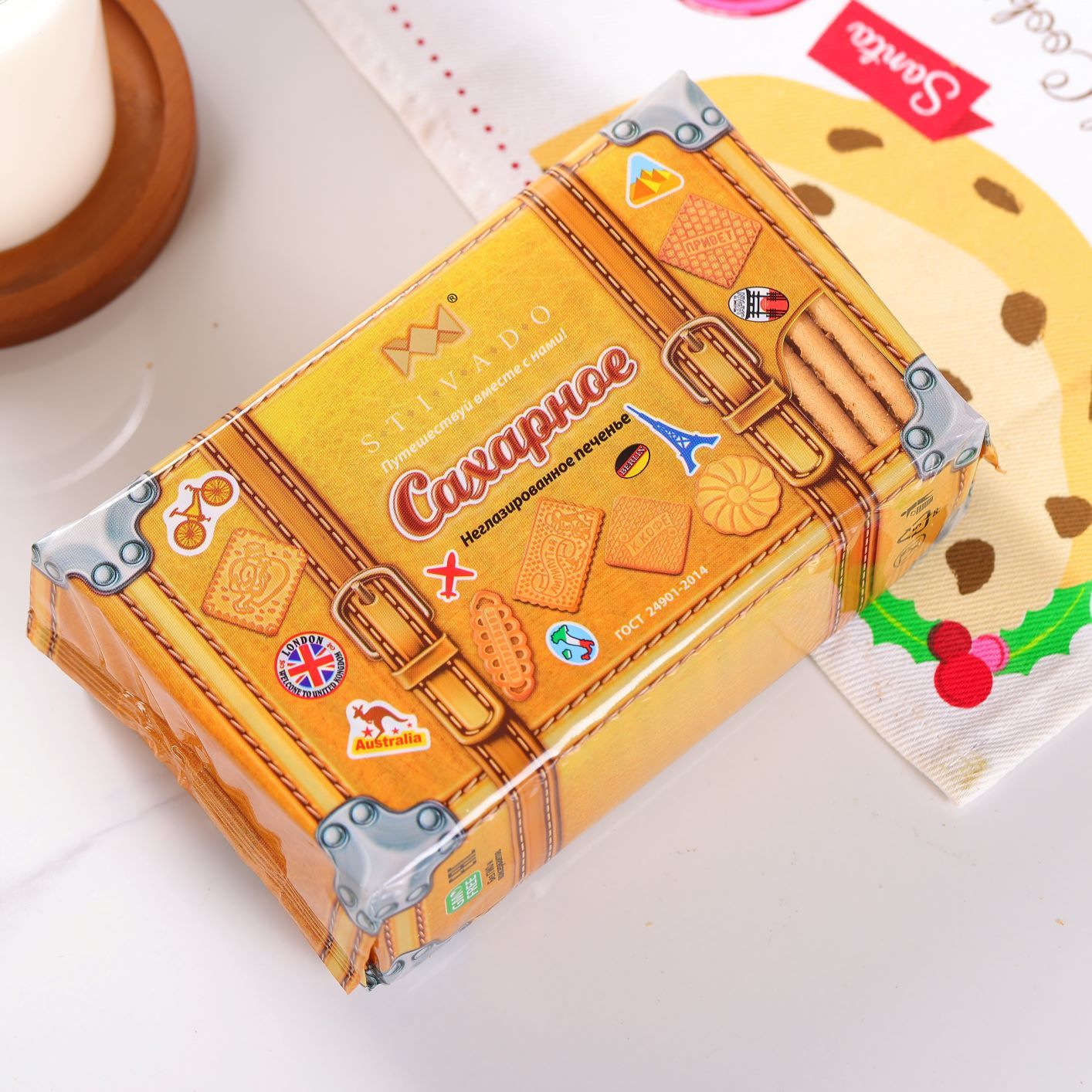 俄罗斯原装进口爱比可金箱子形饼干香酥休闲零食370克/袋