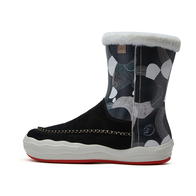 uin彩绘旅行鞋安达卢西亚9中筒靴加绒毛里短靴撞色丑萌雪地靴秋冬