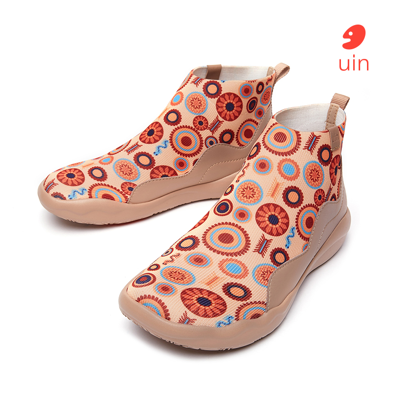 uin彩绘旅行鞋马德里2花漫四季中帮时尚休闲平底防滑短靴子秋冬