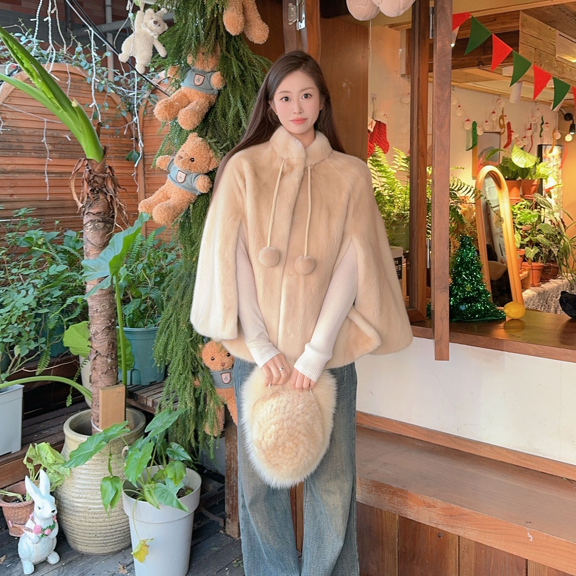 【虫小草】赫本少女  轻奢时尚短款百搭冬季紫标级天鹅绒水貂披风