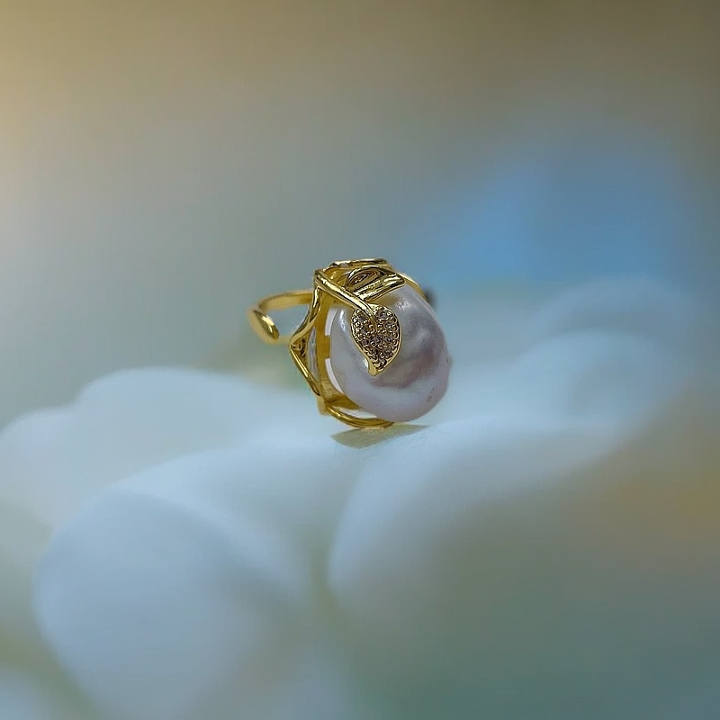 天然淡水珍珠6005#时尚巴洛克大白巴珍珠开口戒