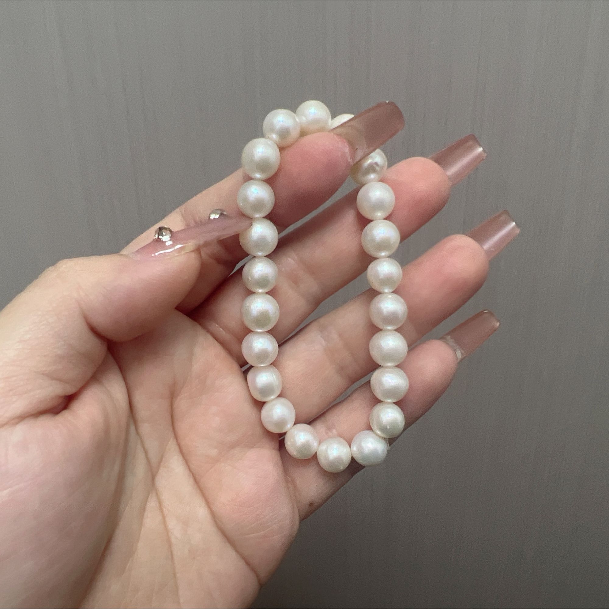 天然淡水珍珠5022#7-8M近圆白珍珠手链经典