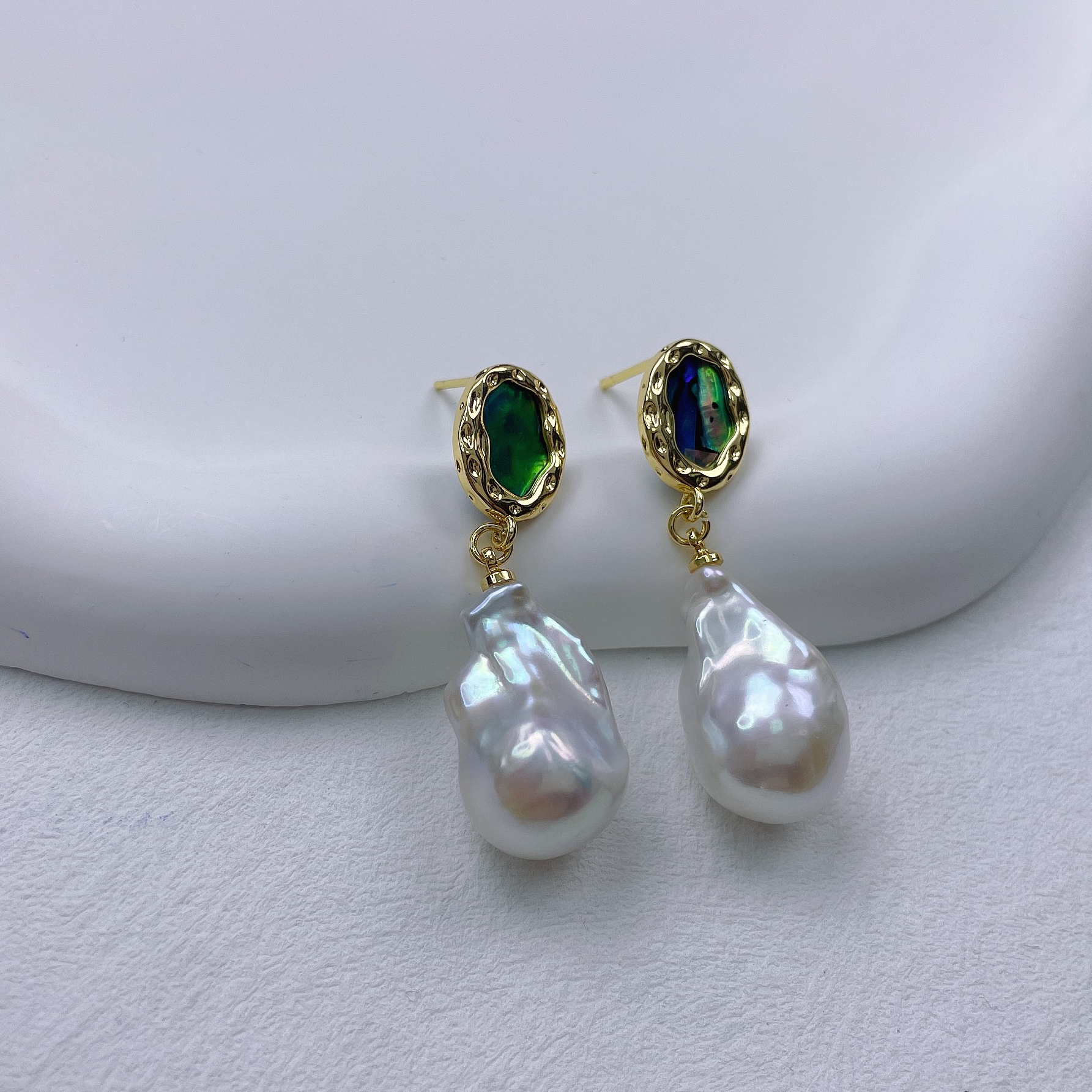 天然淡水珍珠A208#巴洛克手工鲍鱼贝耳钉（珍珠耳钉纯天然100%真品