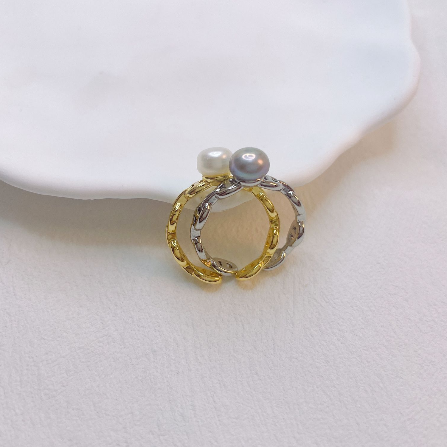 天然淡水珍珠6002#简约个性猪鼻子珍珠开口戒指时尚经典轻奢气质