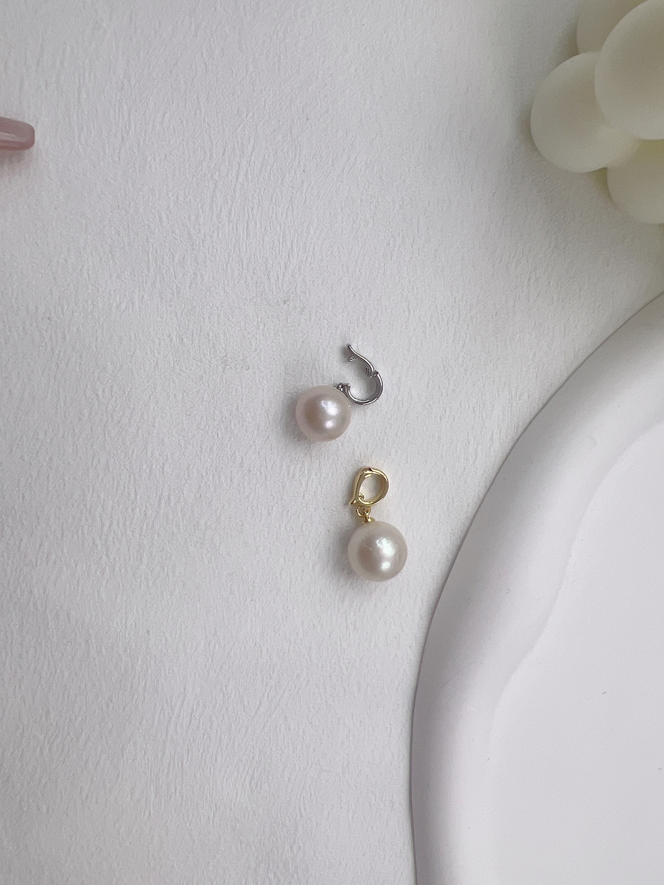 天然淡水珍珠2008#9-10M近圆白珠万能扣珍珠吊坠