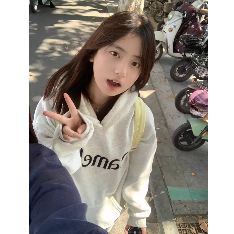 慵懒连帽卫衣女2023新款爆款春秋冬盐系慵懒风bf宽松长袖T恤上衣