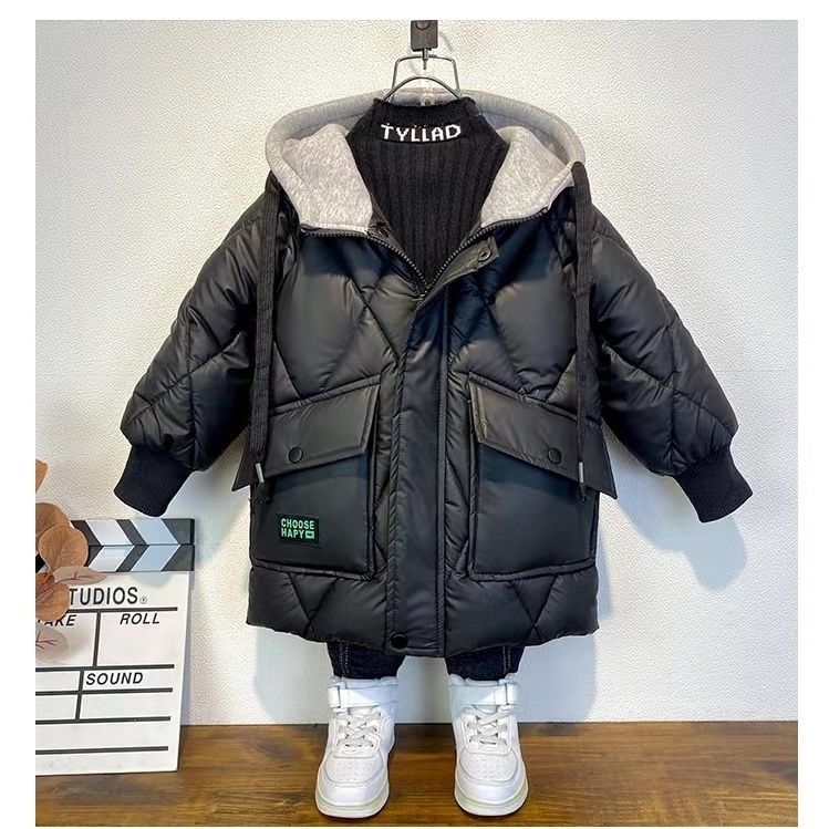 巴拉巴拉男童羽绒服2023冬装新款帅气加绒加厚棉袄中长款洋气儿童