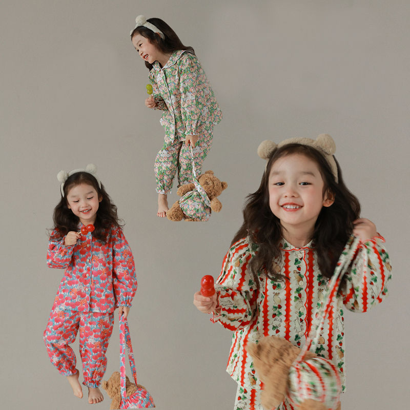 女童睡衣动物家居套装2023春秋新款亲肤柔软宝宝上衣裤子家居服套