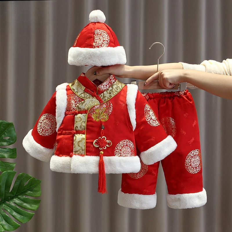 宝宝一周岁礼服抓周衣服周岁婴儿百天加厚国新年拜年喜庆唐装