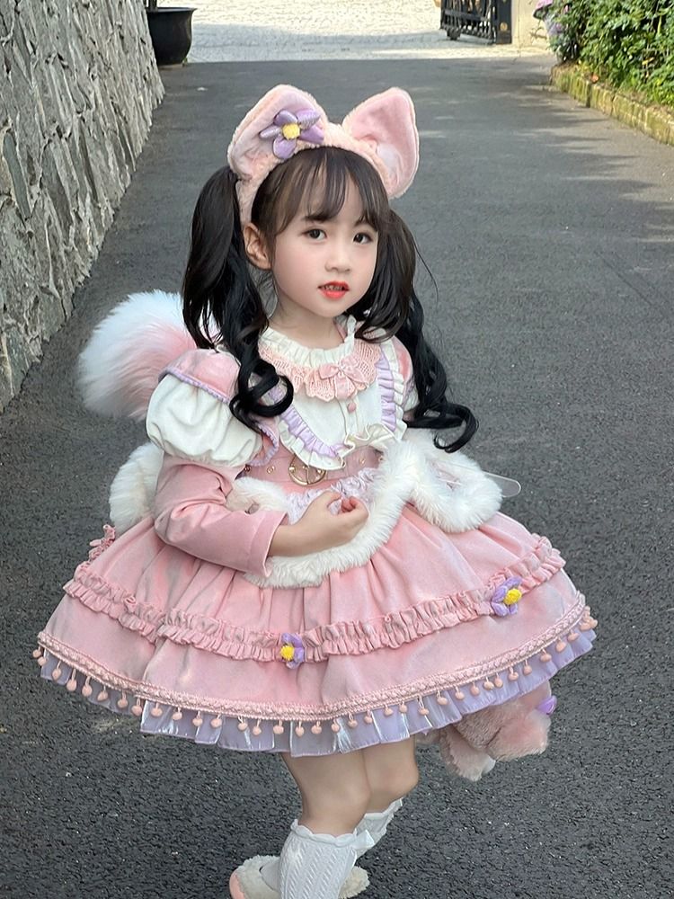 公主风儿童洛丽塔公主裙女童秋冬蓬蓬裙加绒加厚连衣裙长袖