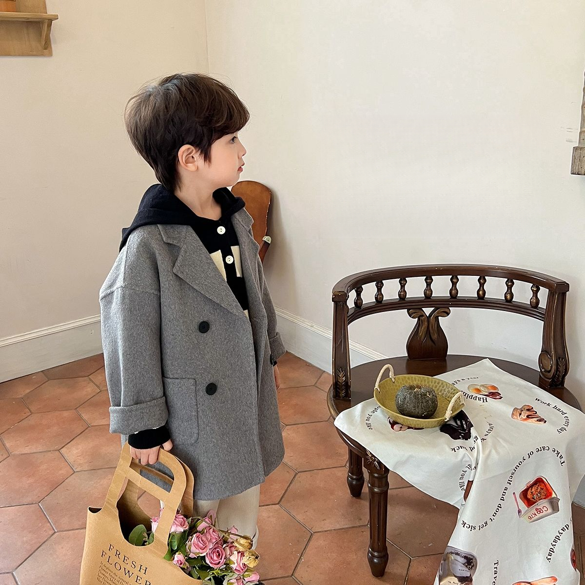 儿童外套冬季中长款男童双面呢英伦风2024新款韩系童装潮洋气宝宝