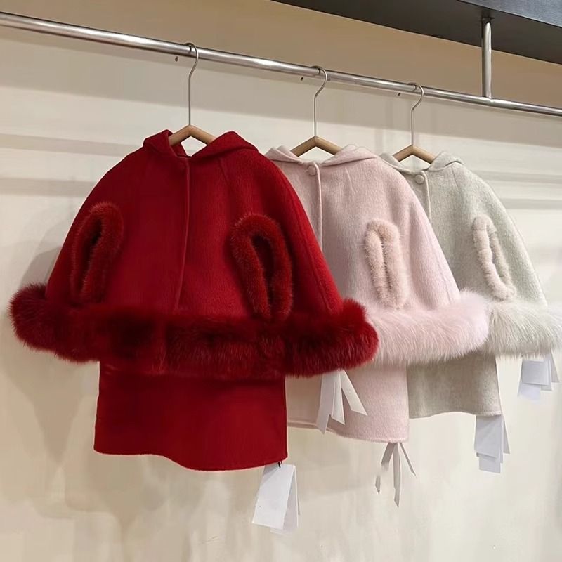 童装女童斗篷外套披风过年秋冬季拜年服红色喜庆儿童宝宝新年网红