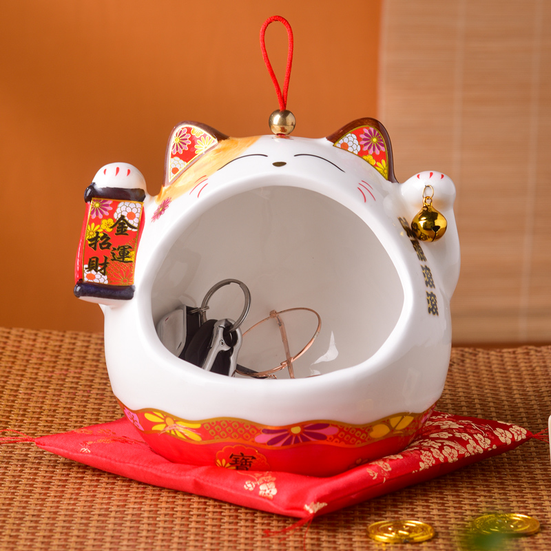 招财猫钥匙收纳摆件托盘玄关入户进门鞋柜轻奢装饰品乔迁搬家礼物