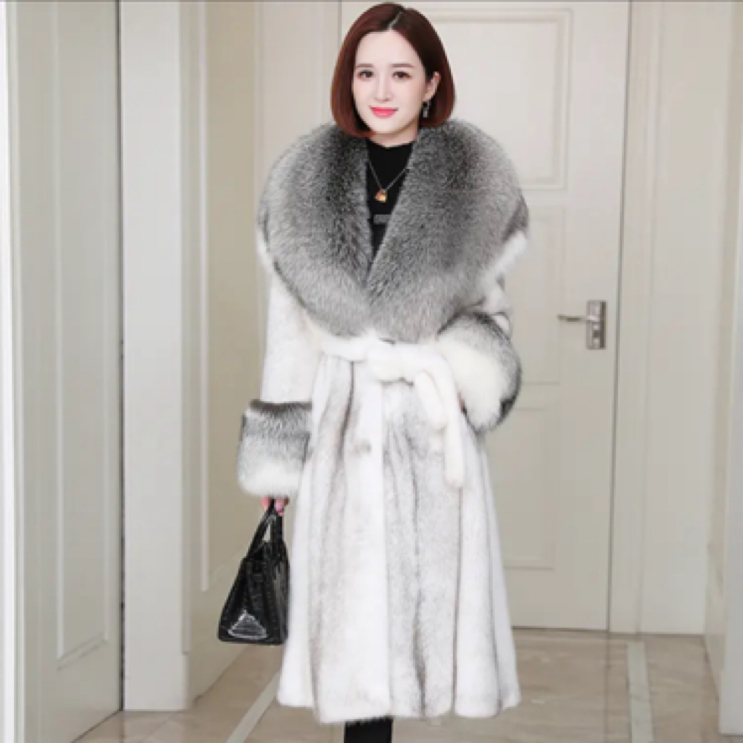 雪蓝貂大狐狸毛领女式中长款2025年海宁新款百搭