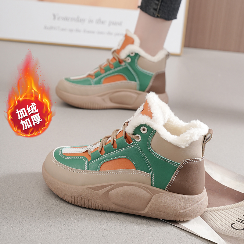 青铤牌棉鞋女加绒保暖女鞋高帮鞋百搭冬季厚底外穿短靴休闲老爹鞋