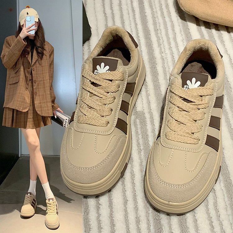 美拉德小白鞋女ins2023新款冬季加绒厚底鞋子女运动鞋休闲德训鞋