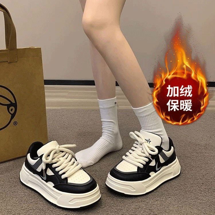 加绒厚底小白鞋女2023秋冬爆款增高5cm德训复古百搭运动休闲板鞋