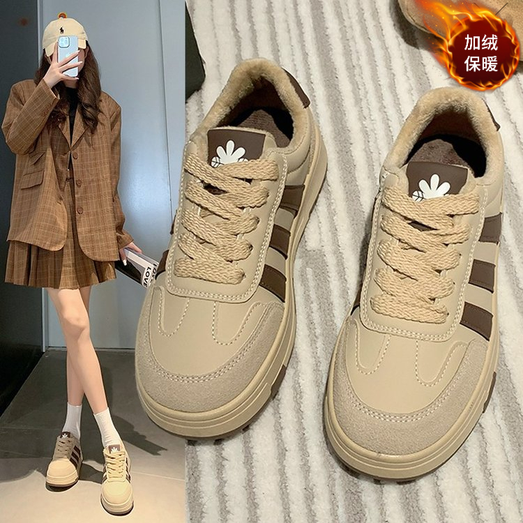 美拉德小白鞋女ins2023新款冬季加绒厚底鞋子女运动鞋休闲德训鞋