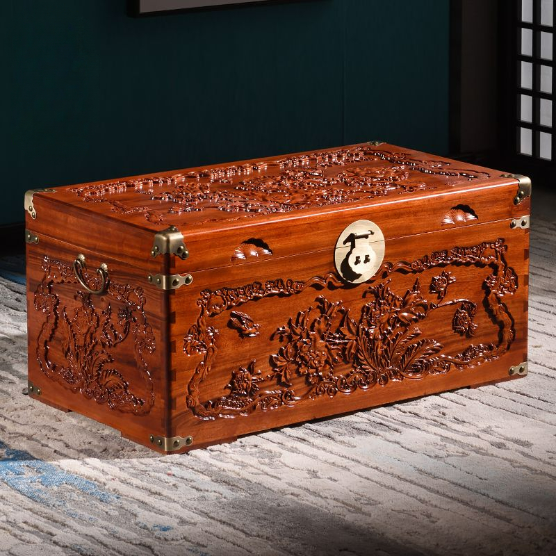 【慕森阁】香樟木箱子婚嫁箱花开富贵陪嫁字画箱木箱储物箱实木衣箱
