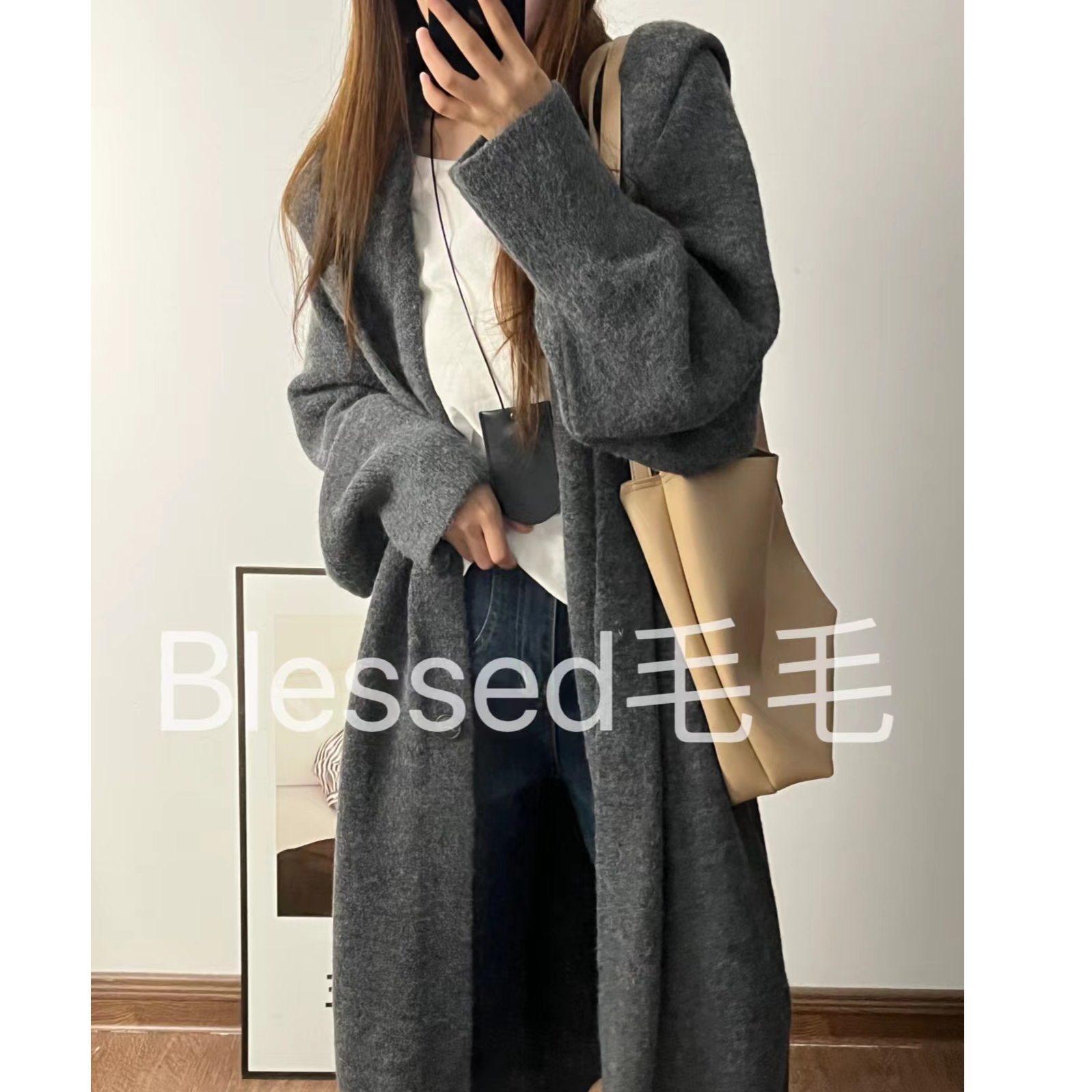 2024新款开衫长款针织衫大码加厚韩版连帽百搭宽松慵懒风秋冬女