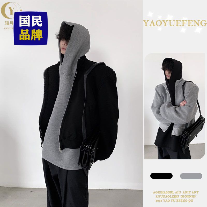 小众cleanfit设计感垫肩外套男高级感廓形短款飞行夹克连帽夹克