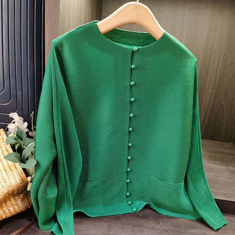 褶皱十三粒扣开衫上衣横褶外套