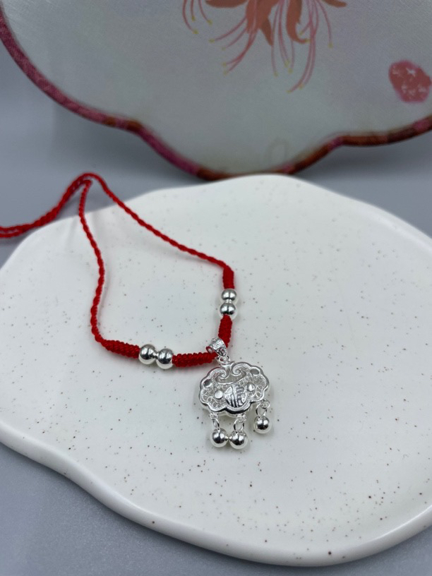 吊坠足银 足银平安锁丝花锁包时尚编绳银锁宝宝锁复古儿童