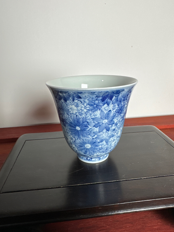 0026满公窑景德镇纯手绘青花万花闻香杯手工杯单杯主人杯送礼自用